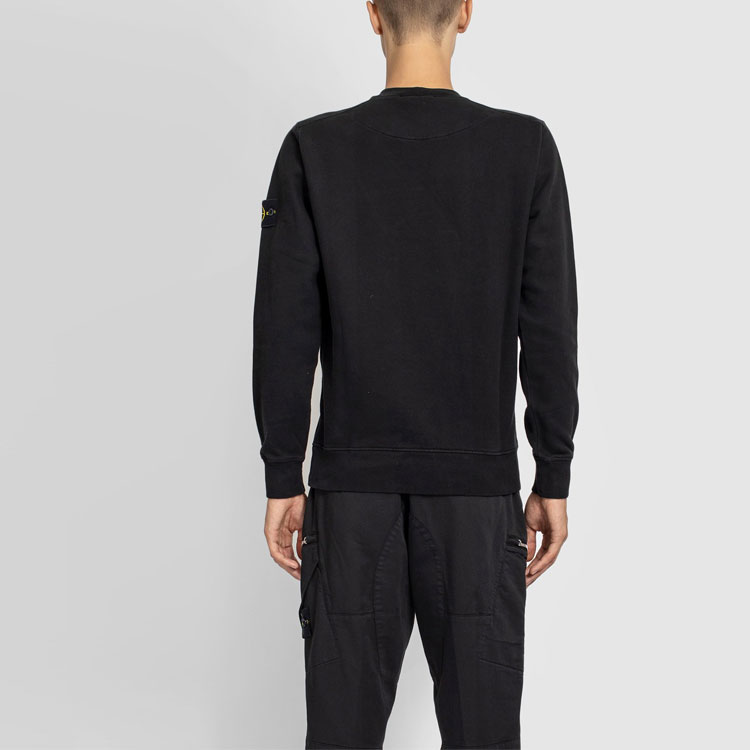 STONE ISLAND Classic Solid Fleece Cotton Crewneck Sweatshirt Black Unisex. 731563020-V0029 圖 5