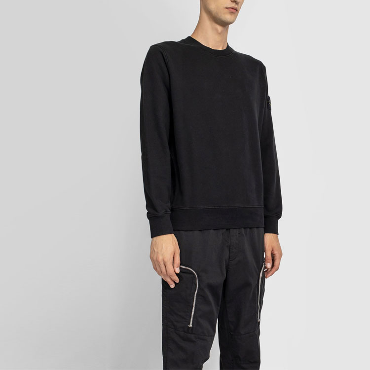STONE ISLAND Classic Solid Fleece Cotton Crewneck Sweatshirt Black Unisex. 731563020-V0029 圖 6