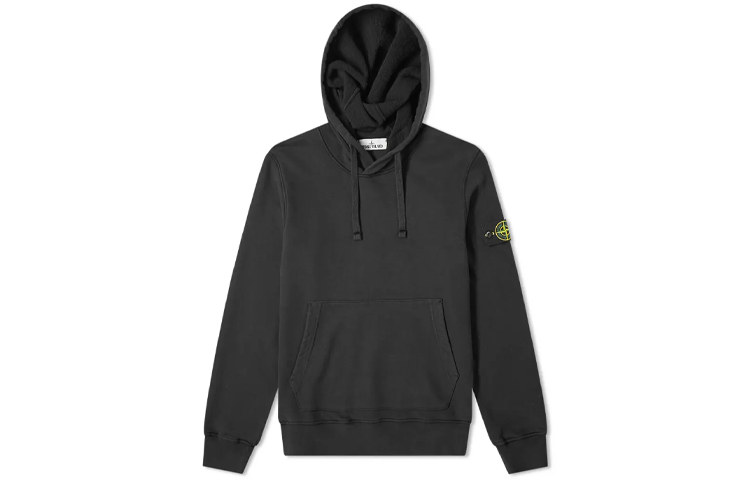 STONE ISLAND Classic Solid Logo Patch Hoodie Black  Sweatshirt 731564120-V0029