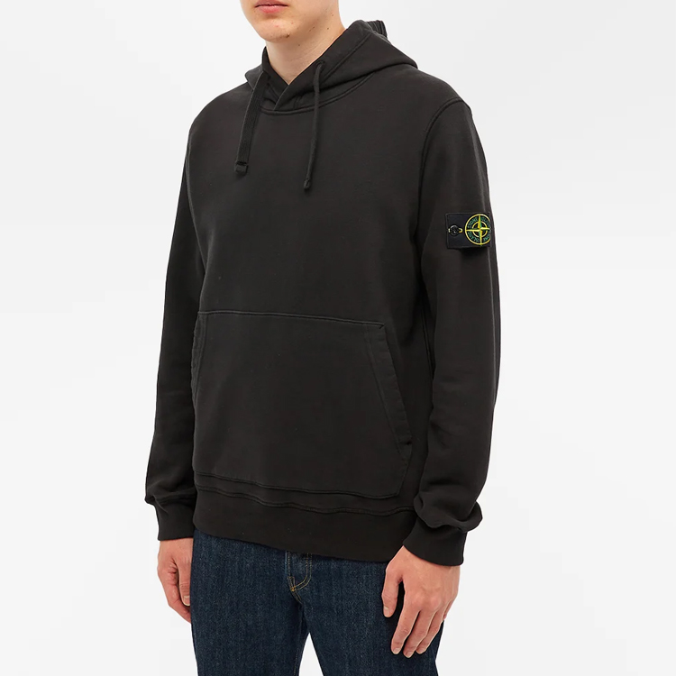 Details for STONE ISLAND Hoodie Hitam Logo Patch Klasik Sweatshirt 731564120-V0029