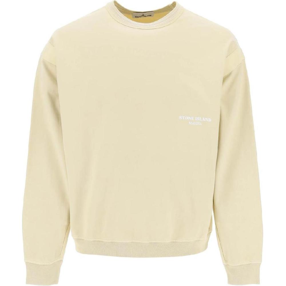 Stone Island Classic Yellow Crewneck Oversized Sweatshirt Men Long Sleeve 8015614X2-V0191