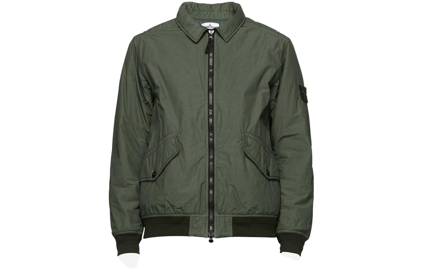 Stone Island Colorblock Zip-Up Collar Jacket - Dark Green 731542832-V0059