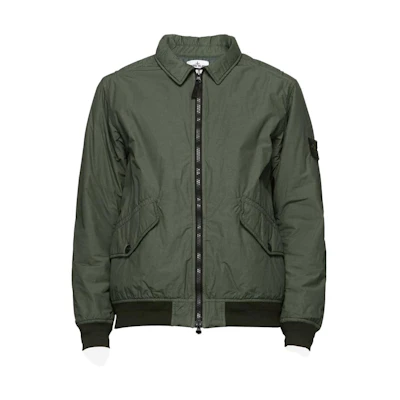 Stone Island Colorblock Zip-Up Collar Jacket - Dark Green 731542832-V0059