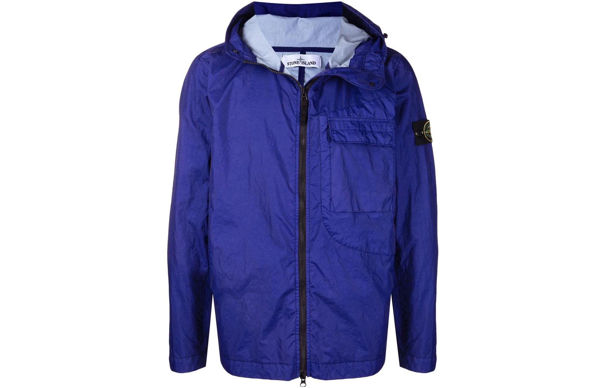 Stone Island Compass Badge Blue Windbreaker Jacket for Men - Fall Season 761540223-V0022