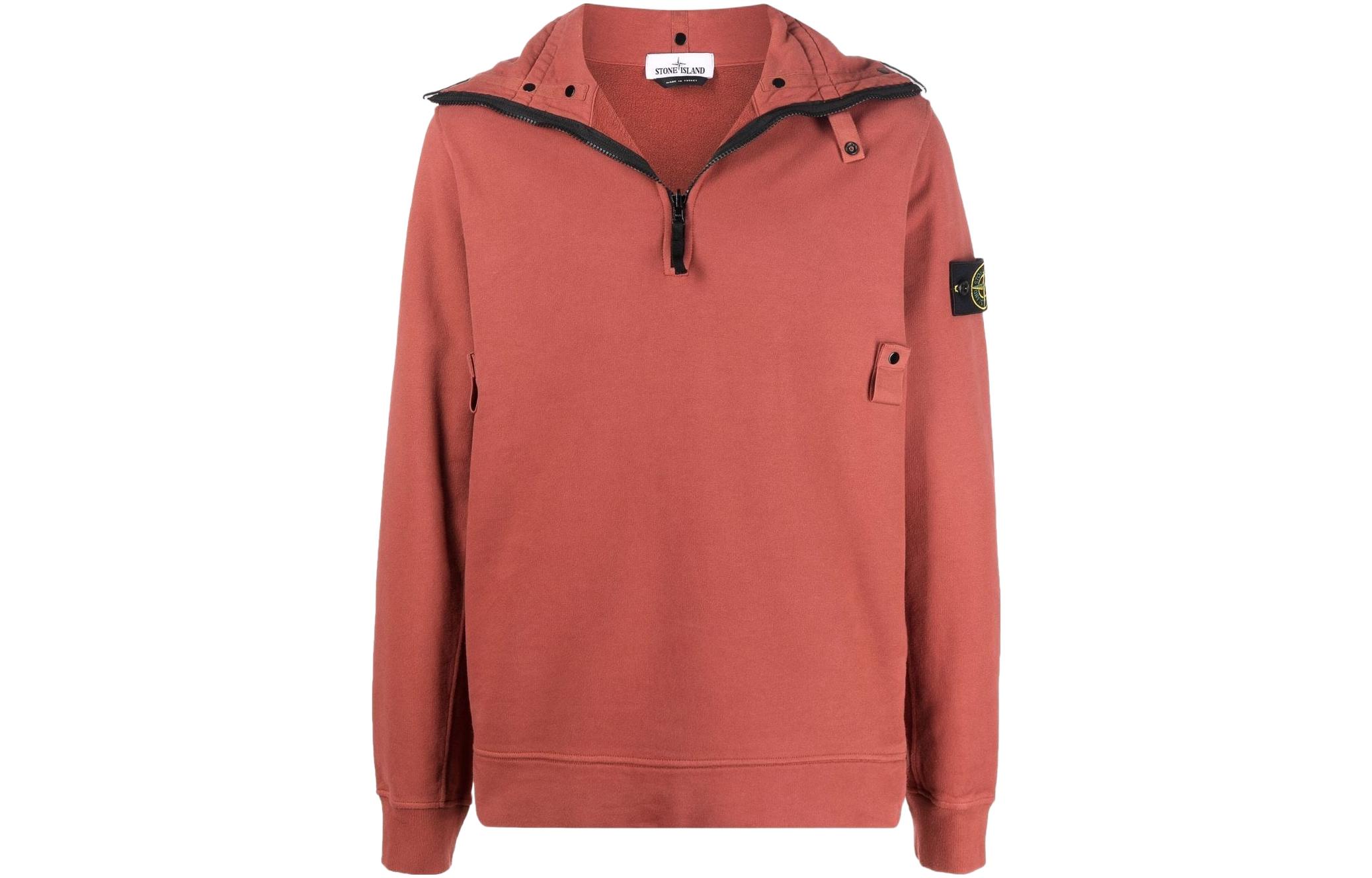 Stone Island Compass Badge Half-Zip Pullover Sweatshirt Orange 751560720-V0015