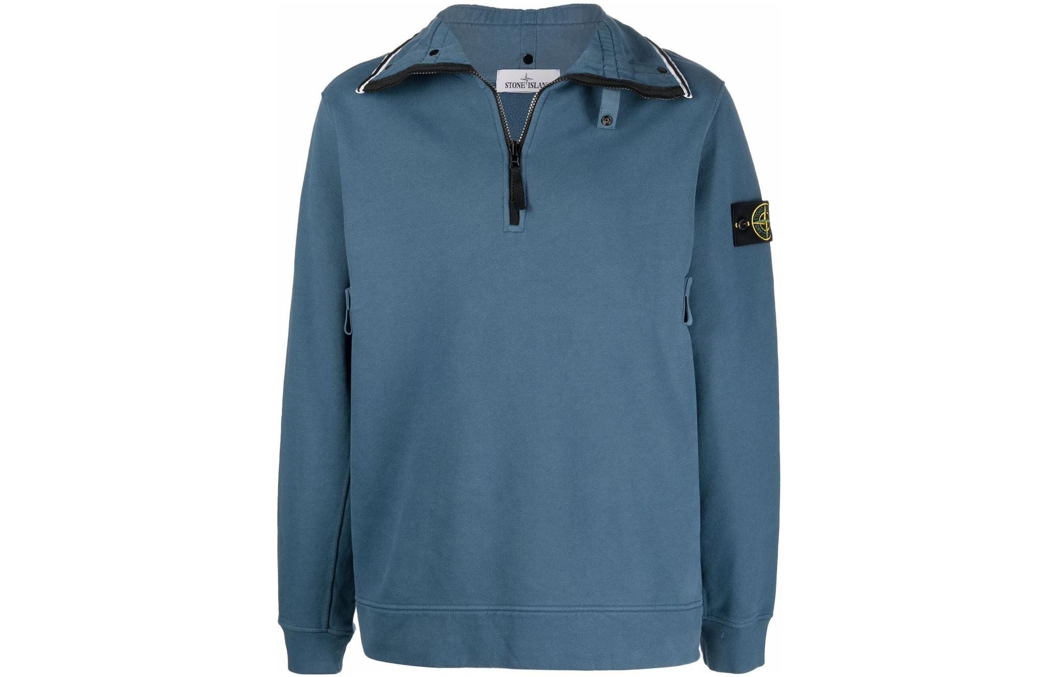 Stone Island Compass Badge Half-Zip Pullover Sweatshirt Blue 751560720-V0023
