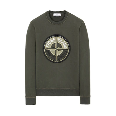 Stone Island Compass Embroidered Crewneck Sweatshirt Men’s Olive Green 731563094-V0059