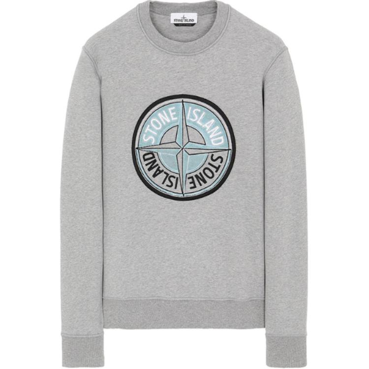 Stone Island Compass Logo Gray Crewneck Sweatshirt Long Sleeve Pullover 731563094-V0M64