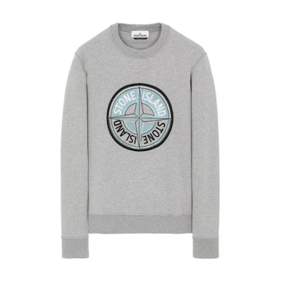 Stone Island Compass Logo Gray Crewneck Sweatshirt Long Sleeve Pullover 731563094-V0M64