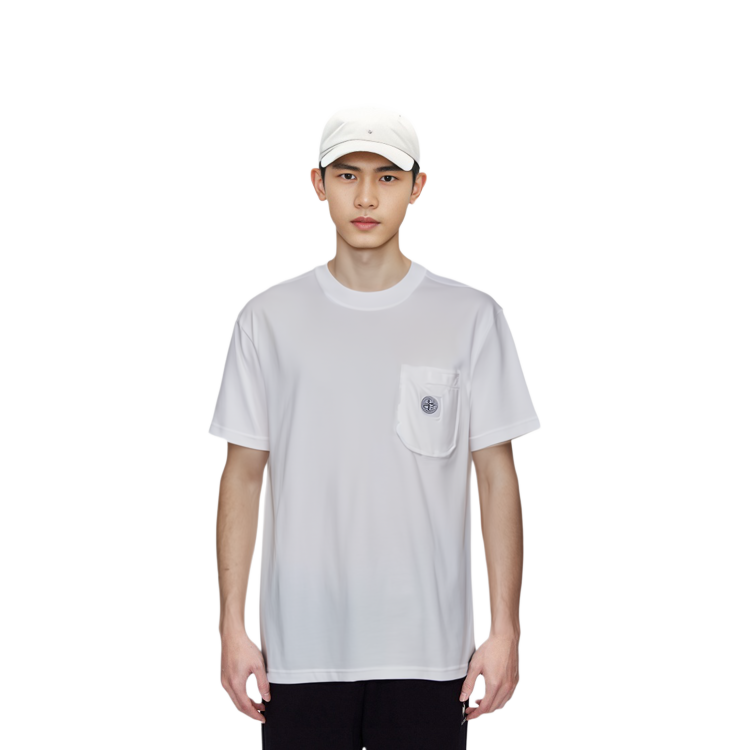 Shop STONE ISLAND Camiseta Manga Corta Logo Brújula con Bolsillo Blanca MO741521957-V0001