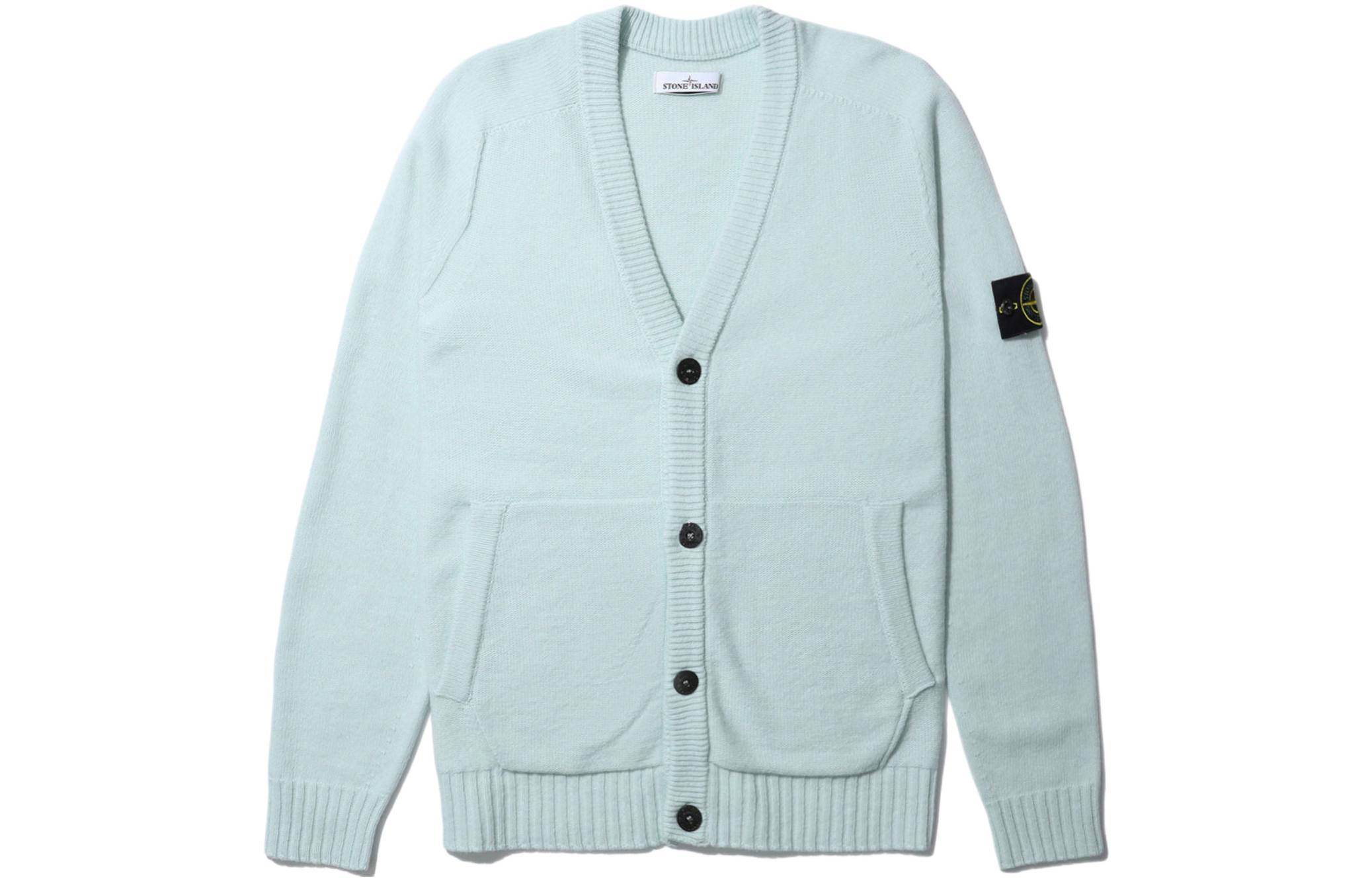 Stone Island Compass Patch Cardigan Wool Sweater  Light Green 7515504A3-V0052
