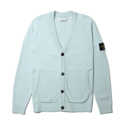 Stone Island Compass Patch Cardigan Wool Sweater Light Green 7515504A3-V0052