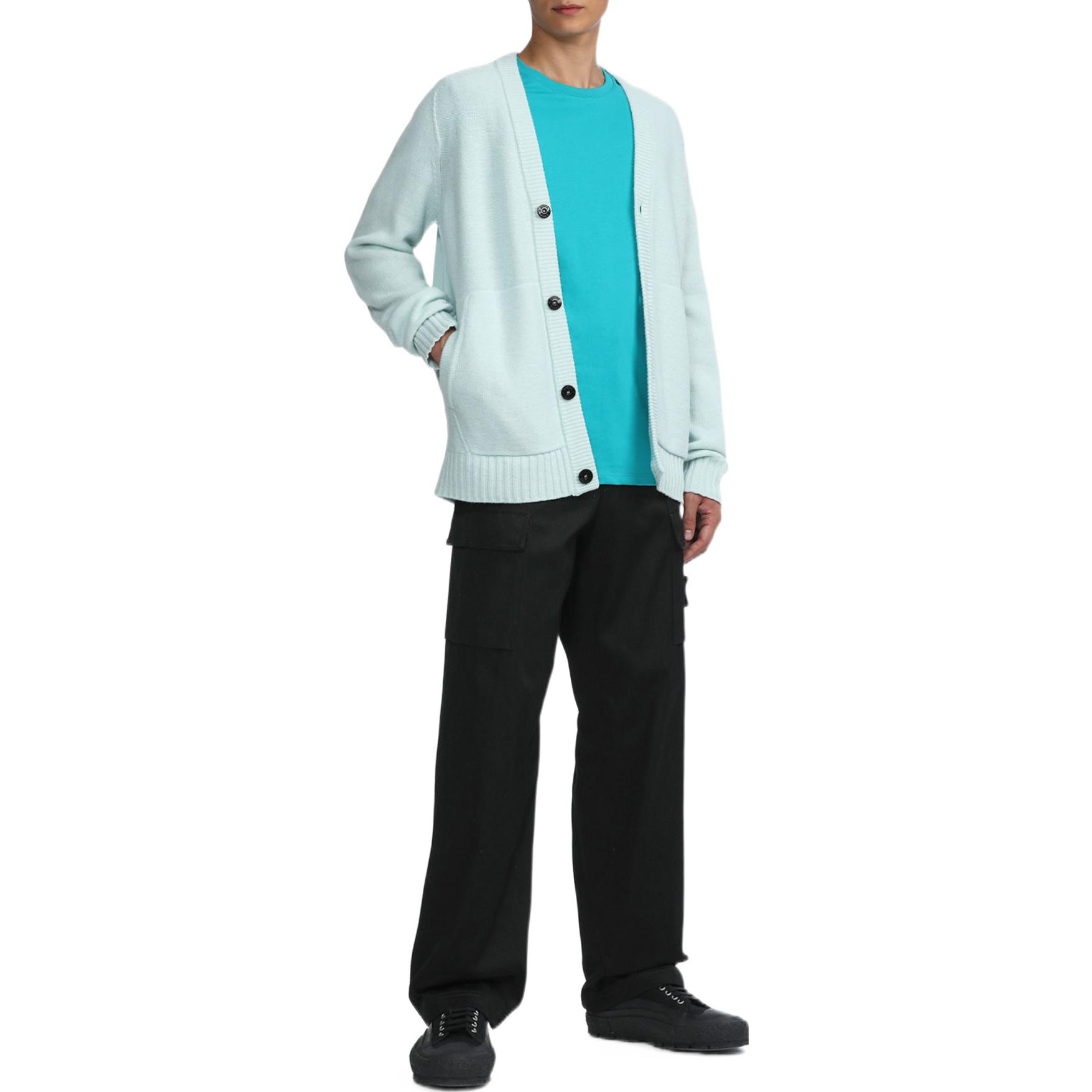 Shop 스톤 아일랜드 컴파스 패치 가디건 울 스웨터 라이트 그린 7515504A3-V0052