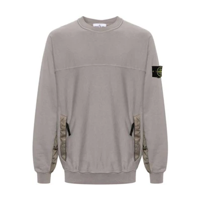 Stone Island Compass Patch Crewneck Sweatshirt Men Grey Long Sleeve Pullover. 801560154-V0092