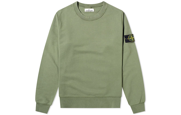 Stone Island Compass Patch Garment Dyed Crew Sweatshirt Green Casualwear 721563051-V0058