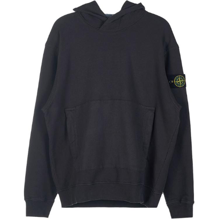 Stone Island Compass Patch Hoodie  Black Long Sleeve Sweatshirt 771561820-V0065