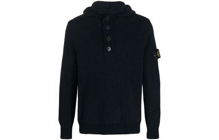Stone Island Compass Patch Knit Hoodie Black 7515564A5-V0020