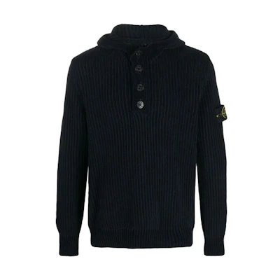 Stone Island Compass Patch Knit Hoodie Black 7515564A5-V0020