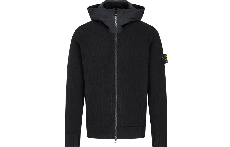 STONE ISLAND Compass Patch Knit Zipper Hoodie Jacket  Black 7515531A3-V0029