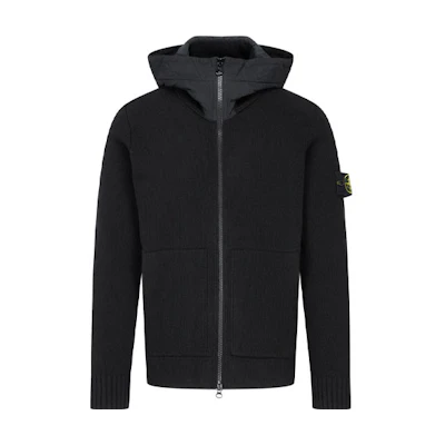 STONE ISLAND Compass Patch Knit Zipper Hoodie Jacket Black 7515531A3-V0029