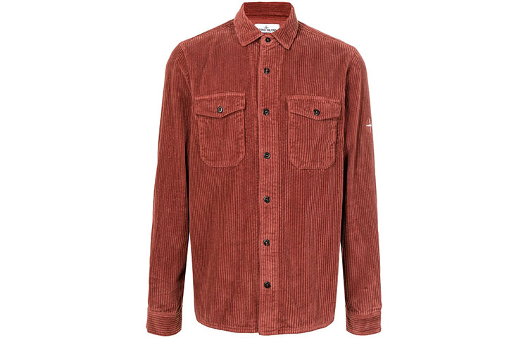 Stone Island Corduroy Logo Button-Up Shirt Jacket Red 751512111-V0015