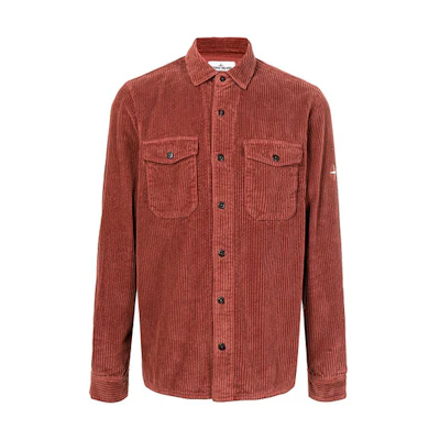 Stone Island Corduroy Logo Button-Up Shirt Jacket Red 751512111-V0015