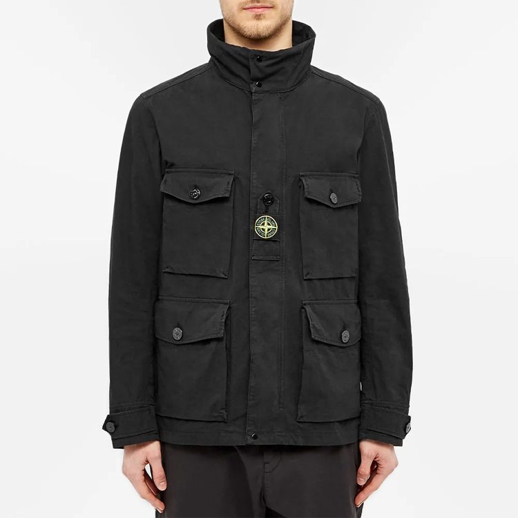 Shop 스톤 아일랜드 코튼 코듀라® 4포켓 스탠드 칼라 재킷 블랙 41921-V0029
