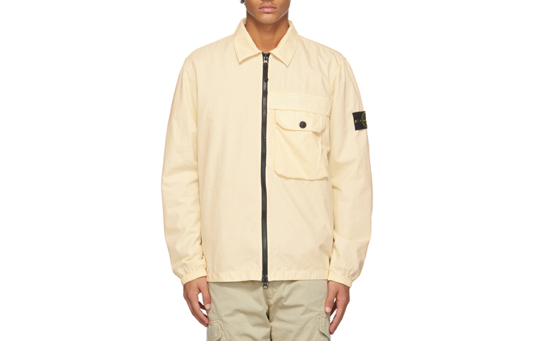 Stone Island Cream Cotton Dyed Jacket with Zip Pockets 7315107WN-V0135