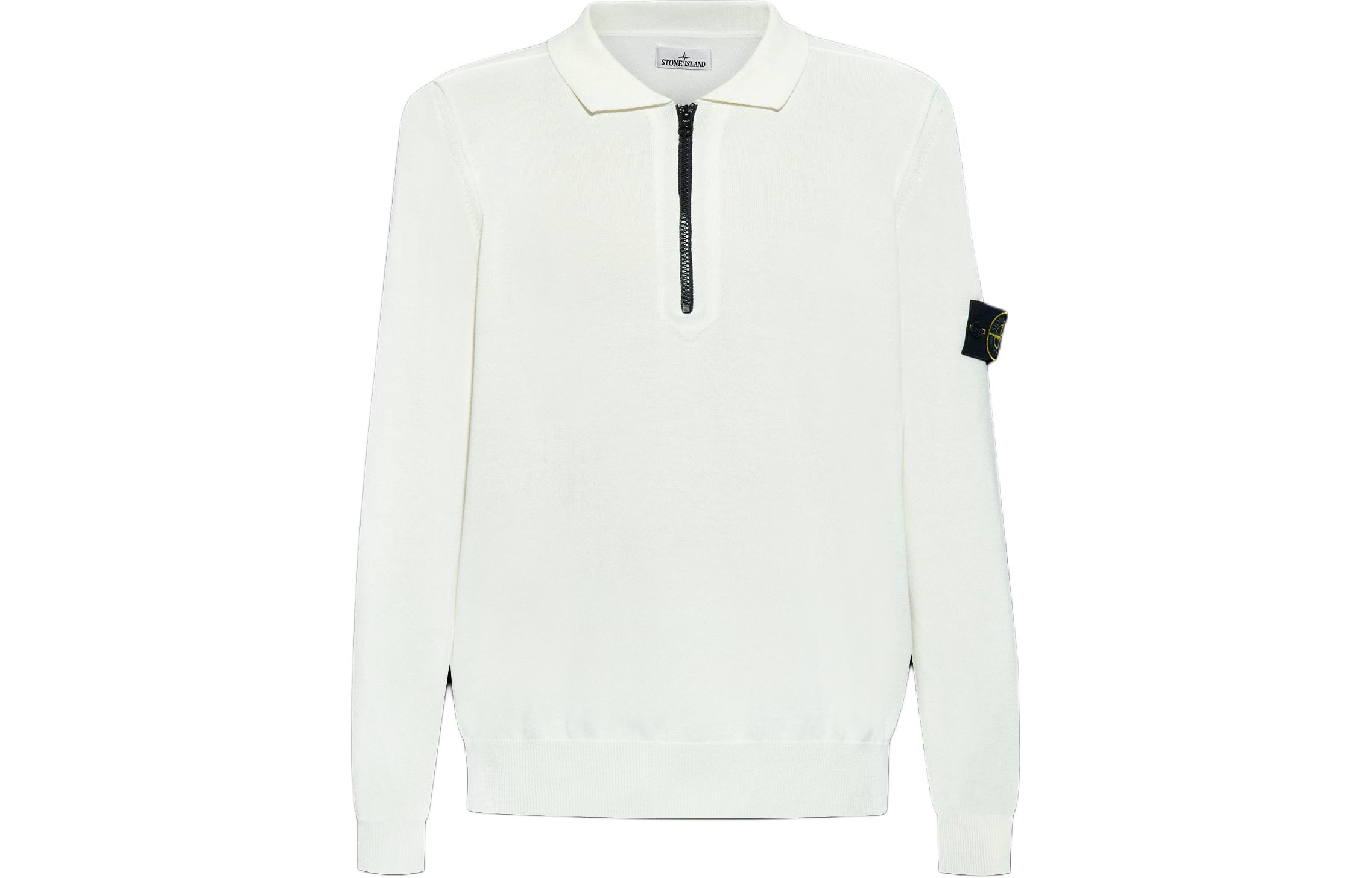 Stone Island Cream Long Sleeve Polo Shirt with Logo and Zip Front for Men 8015543B2-V0001