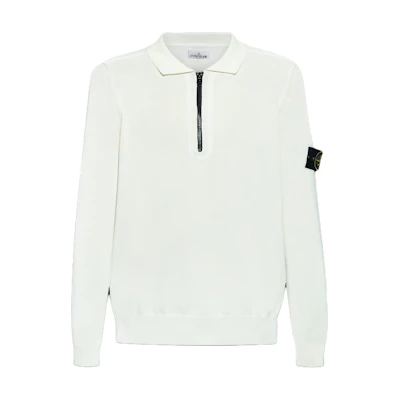 Stone Island Cream Long Sleeve Polo Shirt with Logo and Zip Front for Men 8015543B2-V0001