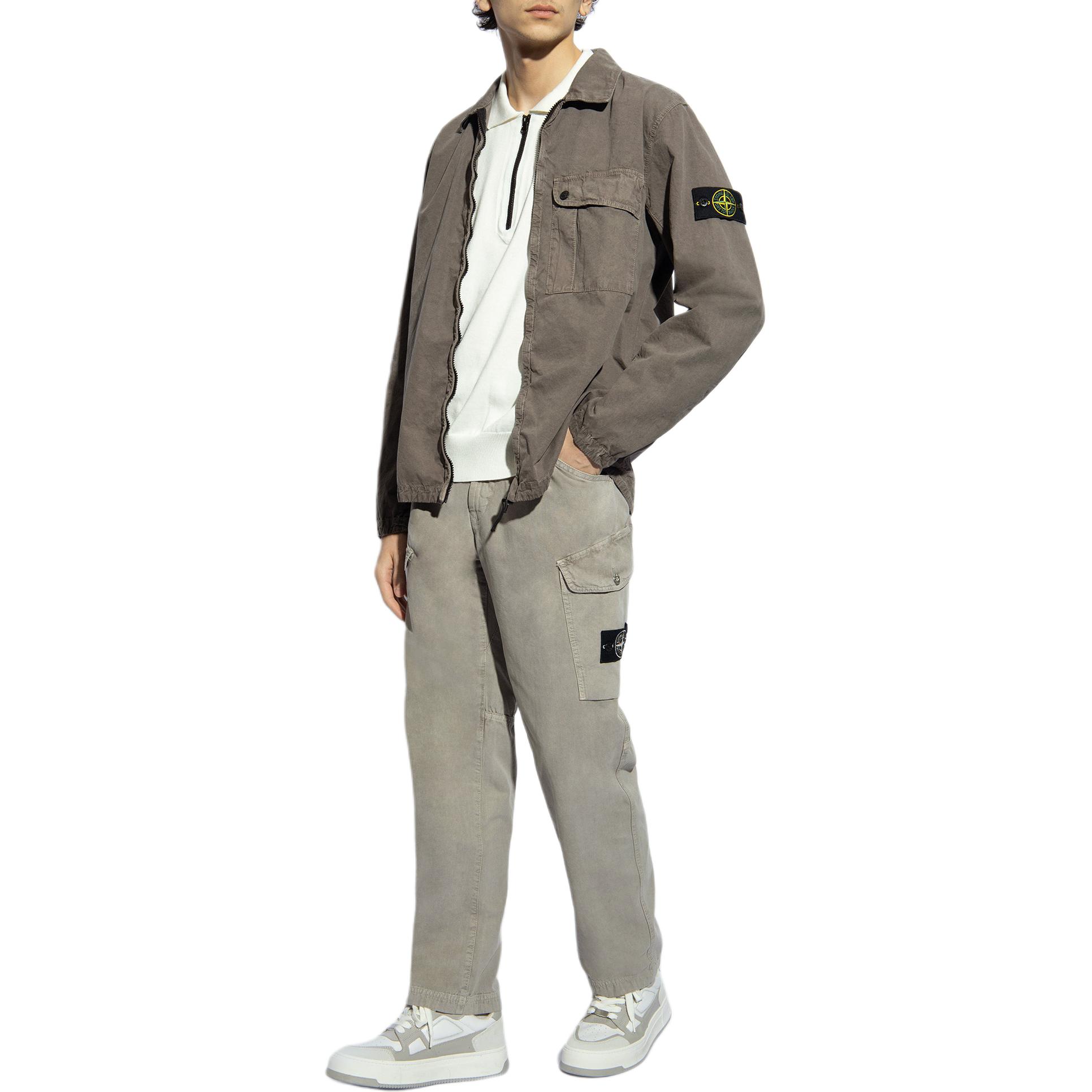 Lookbook Stone Island 男士奶油色長袖徽標拉鍊門襟POLO襯衫 8015543B2-V0001
