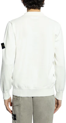 Stone Island 男士奶油色長袖徽標拉鍊門襟POLO襯衫 8015543B2-V0001 Shop Stone Island 男士奶油色長袖徽標拉鍊門襟POLO襯衫 8015543B2-V0001