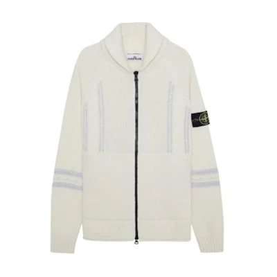 Stone Island Cream Zip-Up Knit Jacket with Collar 7715536D1-V0099
