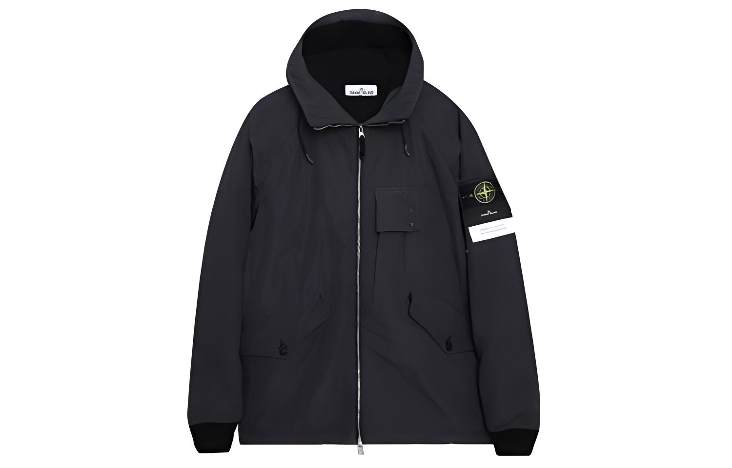 Stone Island Deep Gray Hooded Zip Jacket with Logo Straight Sleeves 771541131-V0065