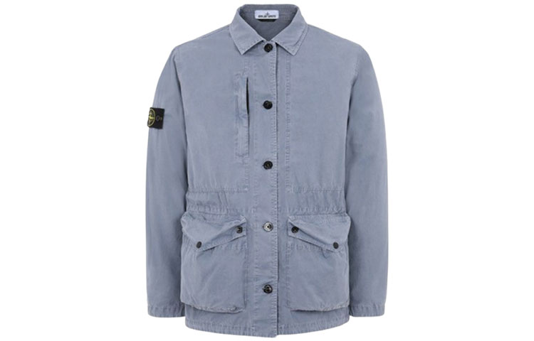 Order Stone Island Jaket Canvas Distressed dengan Arm Badge Biru Muda 7415439WN-V0146