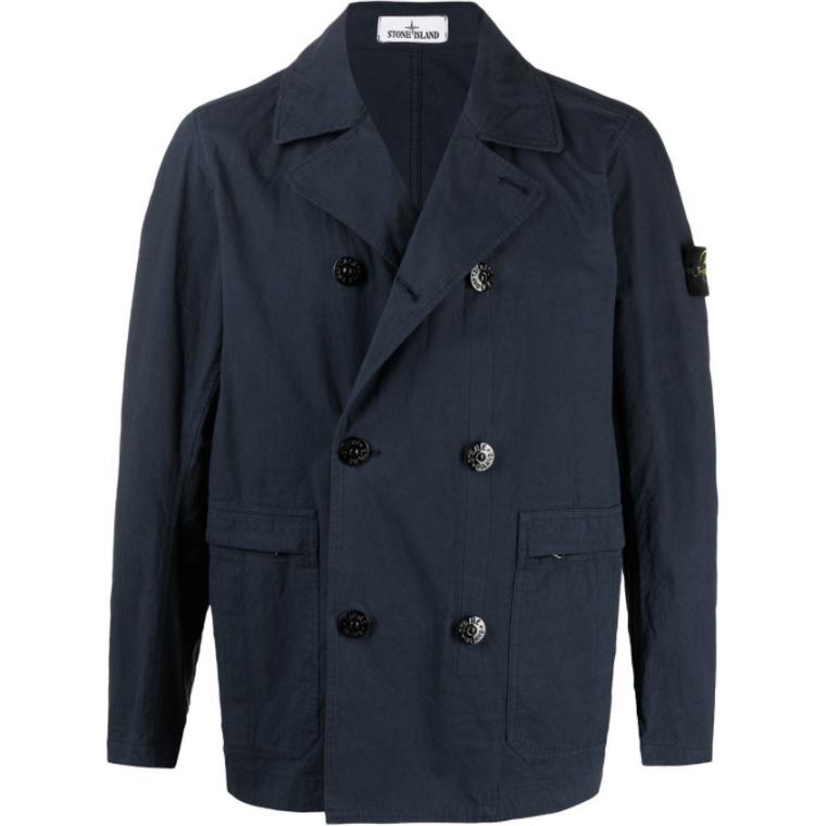 Stone Island Double-Breasted Navy Blue Jacket with Turn-Down Collar 741541421-V0020