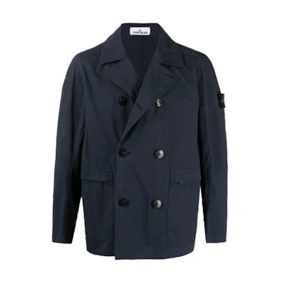 Stone Island Double-Breasted Navy Blue Jacket with Turn-Down Collar 741541421-V0020