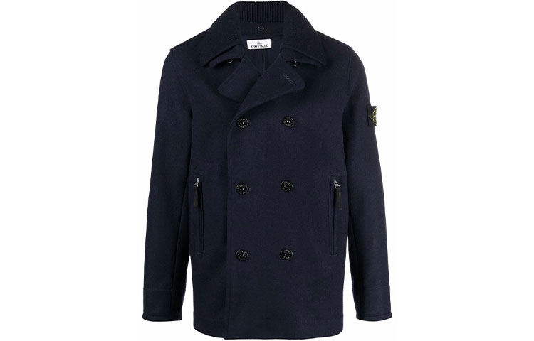 Stone Island Double-Breasted Navy Sailor Jacket with Logo Patch for Men 751543609-V0028