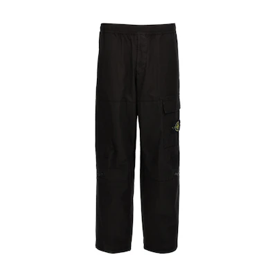 Stone Island Elastic Waist Badge Relaxed Fit Cargo Pants Black 801532611-V0029