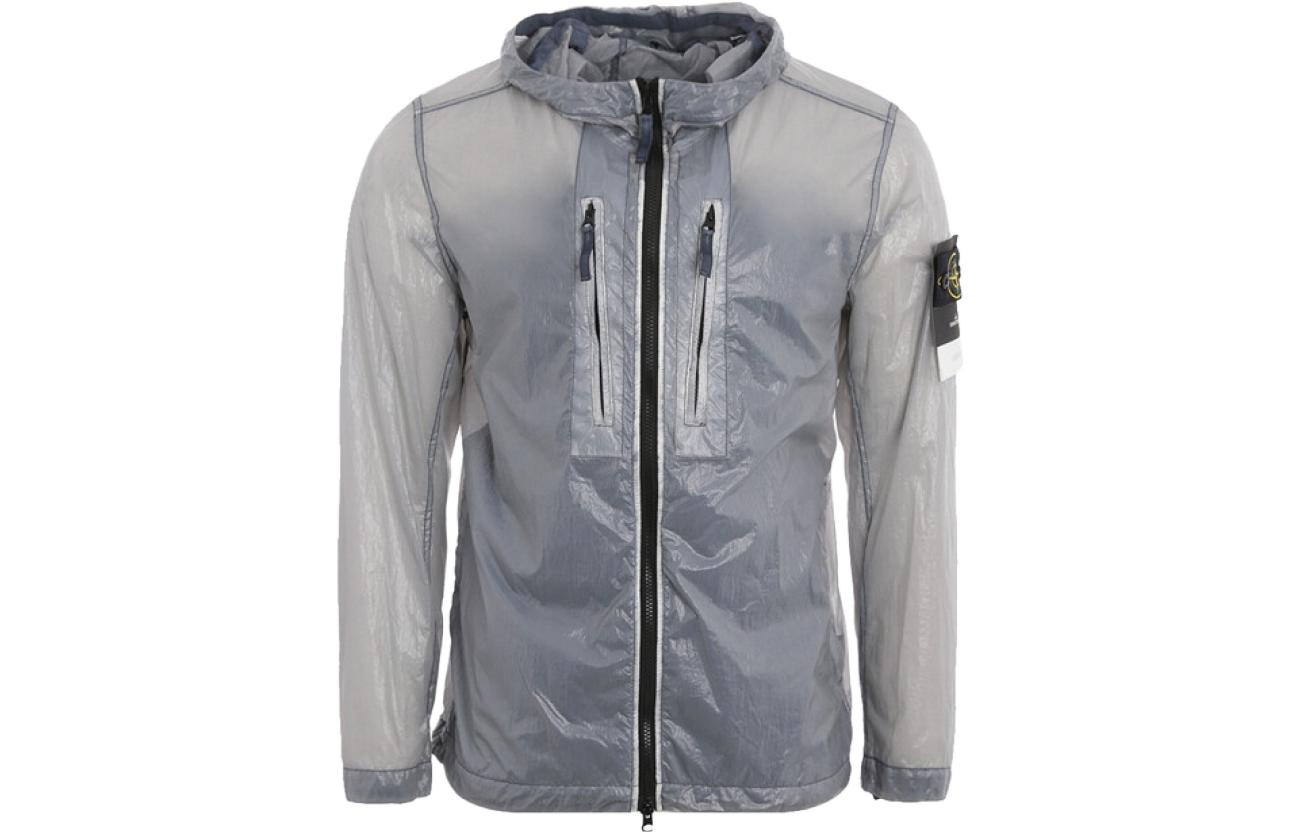 Stone Island Faded Logo Patch Zip-Up Hoodie Jacket Men’s Light Blue 741543034-V0046