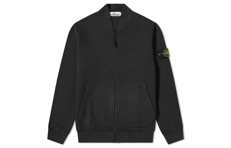 Stone Island Fleece Jacket with Arm Embroidered Logo Men’s Black 731560220-V0029