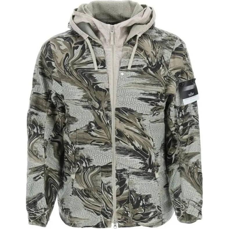 Stone Island Full-Print Hoodie Zip Jacket Green Outerwear 761940516-V0095