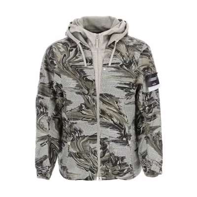 Stone Island Full-Print Hoodie Zip Jacket Green Outerwear 761940516-V0095