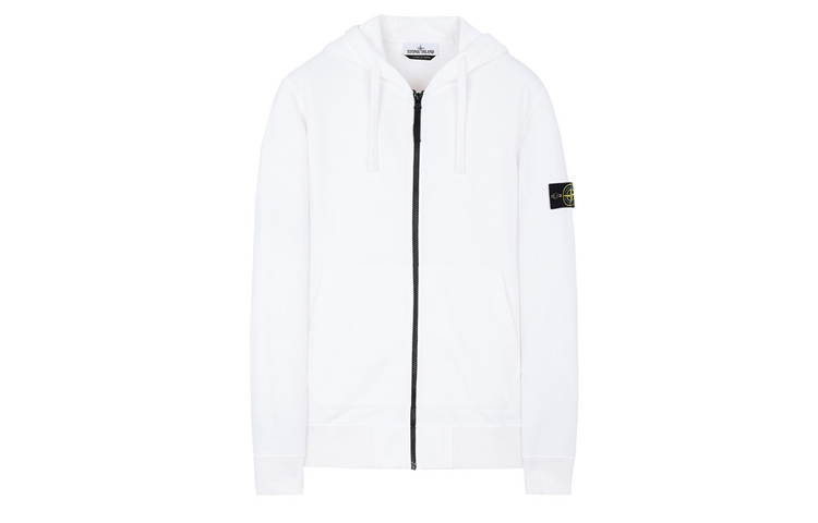 Stone Island Full-Zip Hoodie White Stone Island Sleeve Logo 731564220-v0001