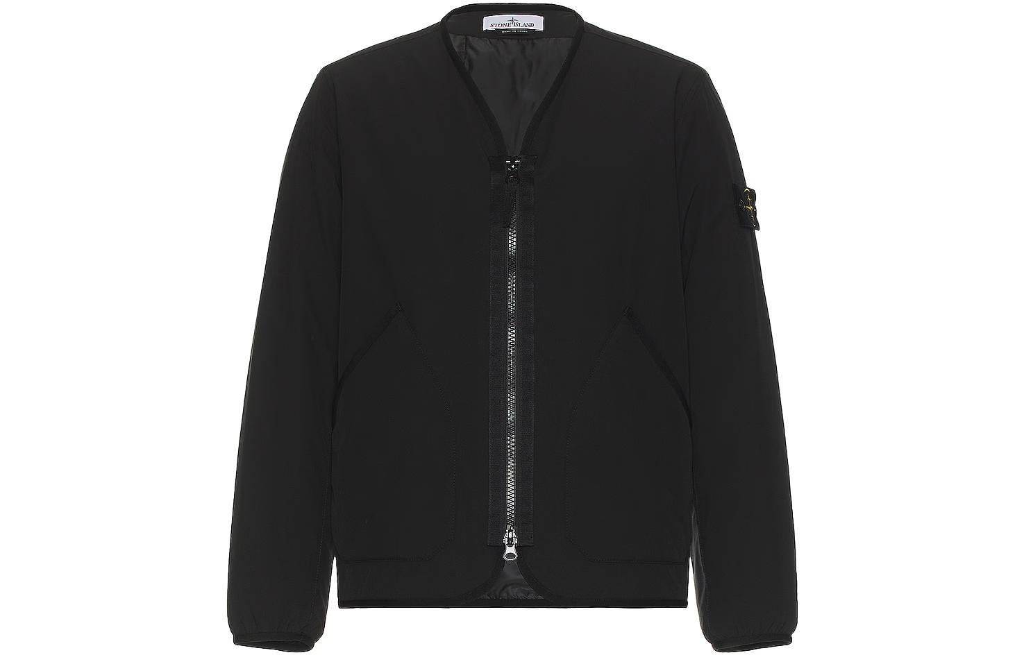 Stone Island Full Zip V-Neck Long Sleeve Jacket - Black 791541127-V0029