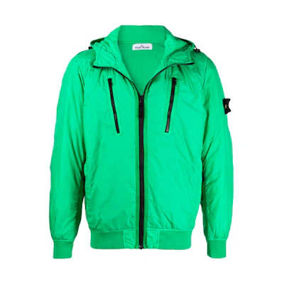 STONE ISLAND FW21 Green Logo Patch Zip-Up Hooded Jacket. 751542223-V0050