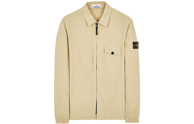 STONE ISLAND FW21  Light Yellow Logo Pocket Collared Casual Jacket 751510704-V0091
