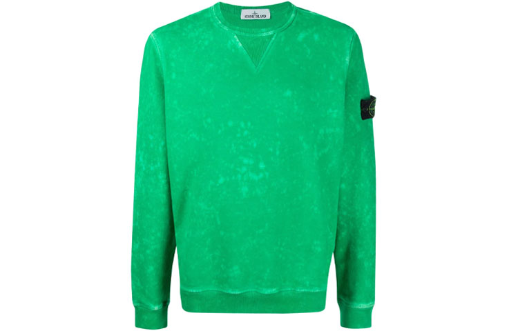 Stone Island FW21 Acid Wash Compass Logo Sweatshirt Green 751561538-V0050