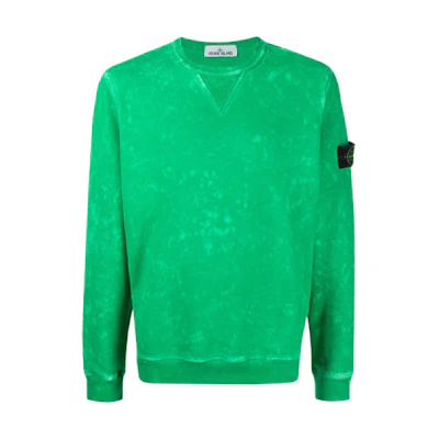 Stone Island FW21 Acid Wash Compass Logo Sweatshirt Green 751561538-V0050
