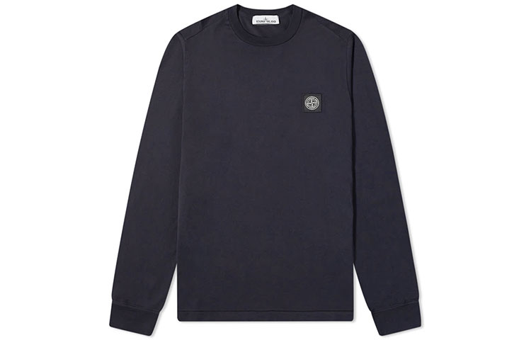 Stone Island FW21 Badge Crewneck Sweatshirt Navy Blue Long Sleeve 751522713-V0020